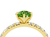 Yellow gold Pear Cut Peridot Pavé Solitaire Ring with Round Band and Prong Setting_28