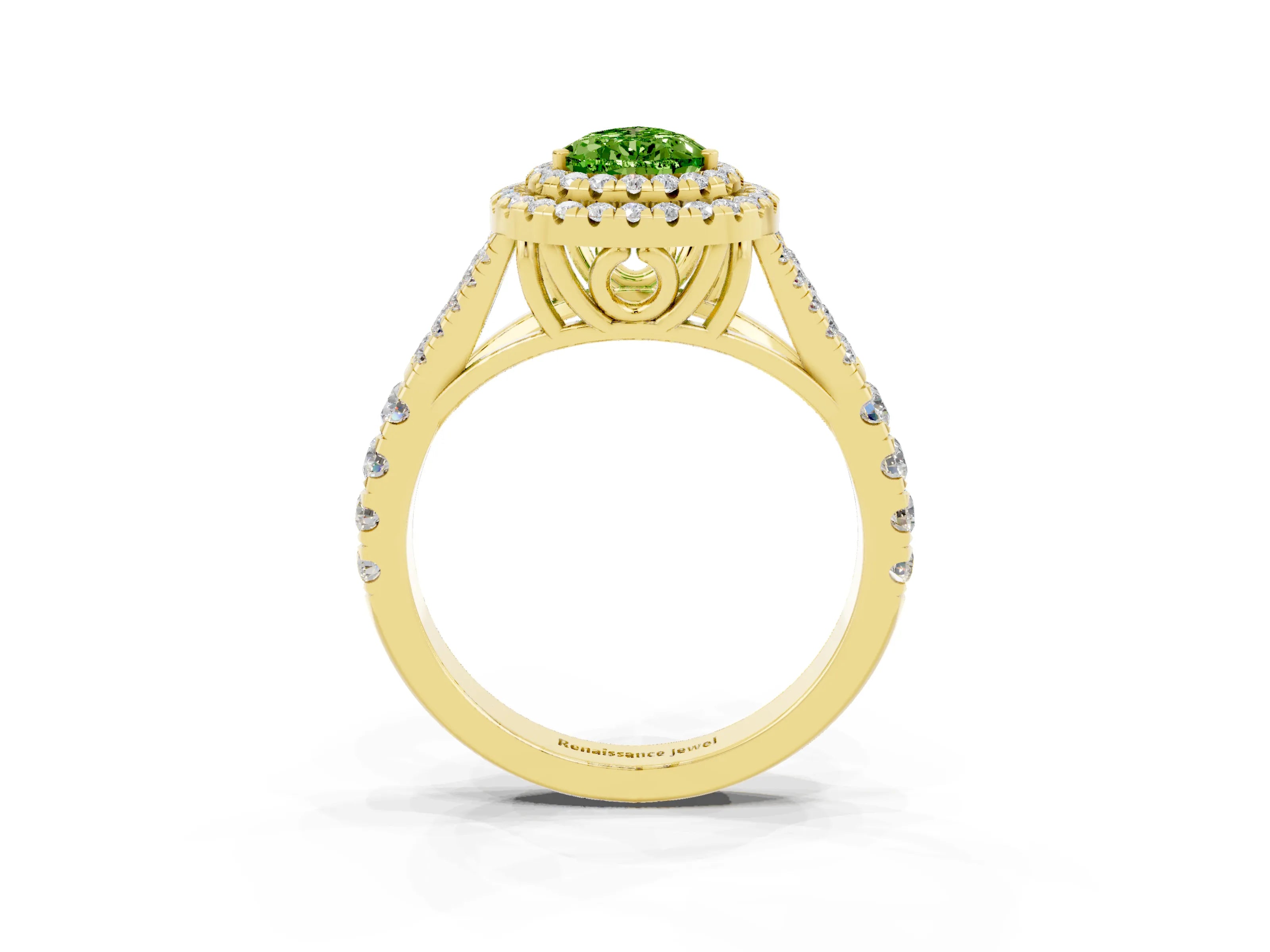 Yellow gold Pear Cut Peridot Pavé Split Shank Double Halo Engagement Ring_3