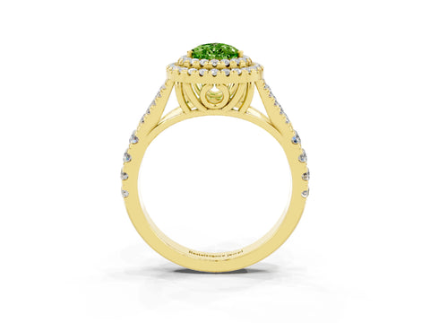 Yellow gold Pear Cut Peridot Pavé Split Shank Double Halo Engagement Ring_3