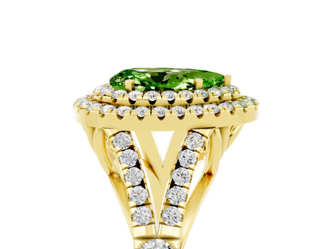 Yellow gold Pear Cut Peridot Pavé Split Shank Double Halo Engagement Ring_5