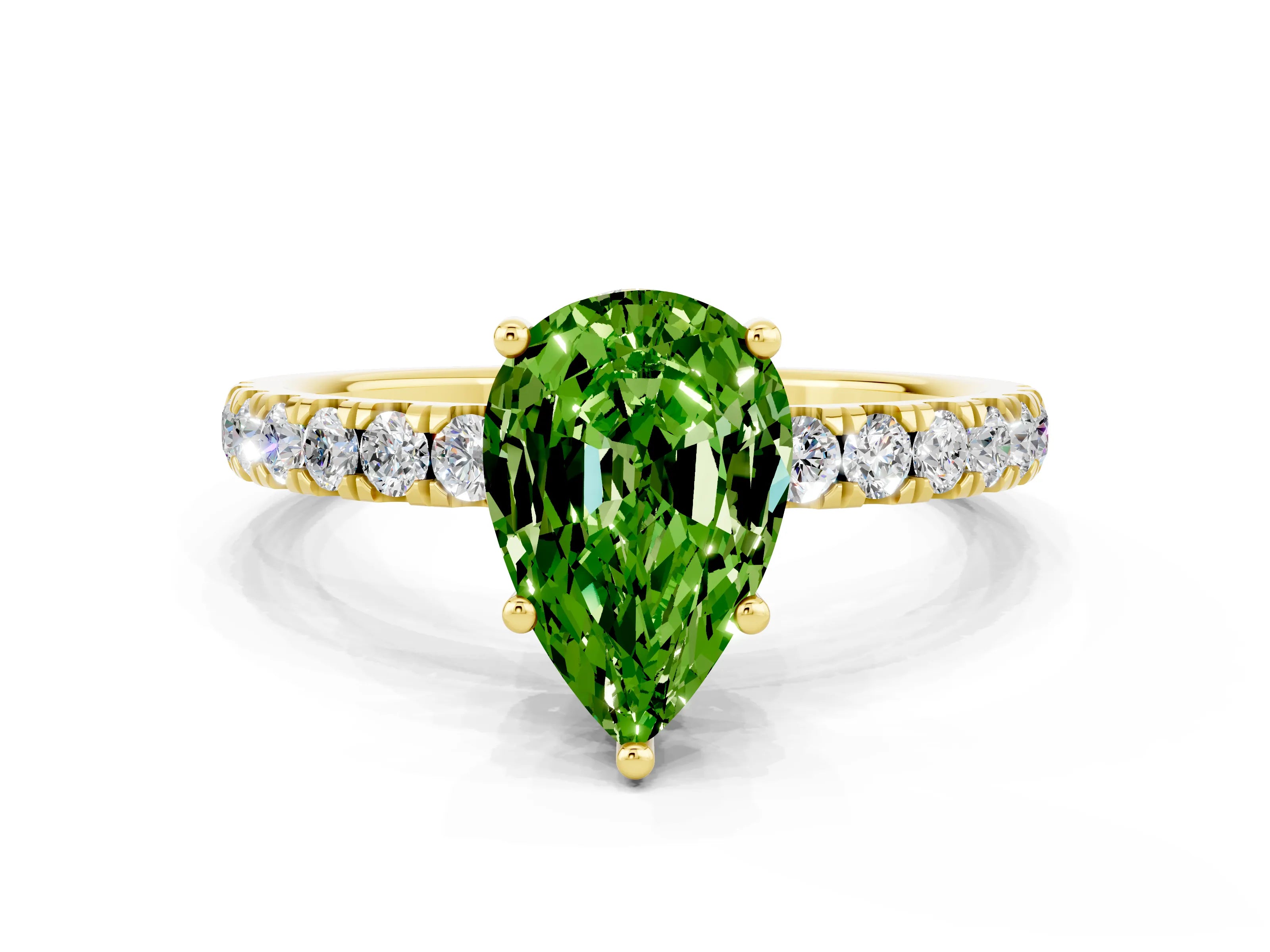 Yellow gold Pear Cut Peridot Pave Band Solitaire Ring with Four-Prong Setting_24