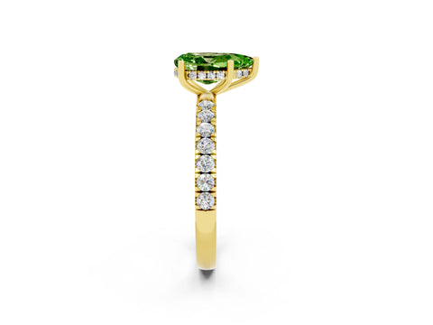 Yellow gold Pear Cut Peridot Pave Band Solitaire Ring with Four-Prong Setting_26