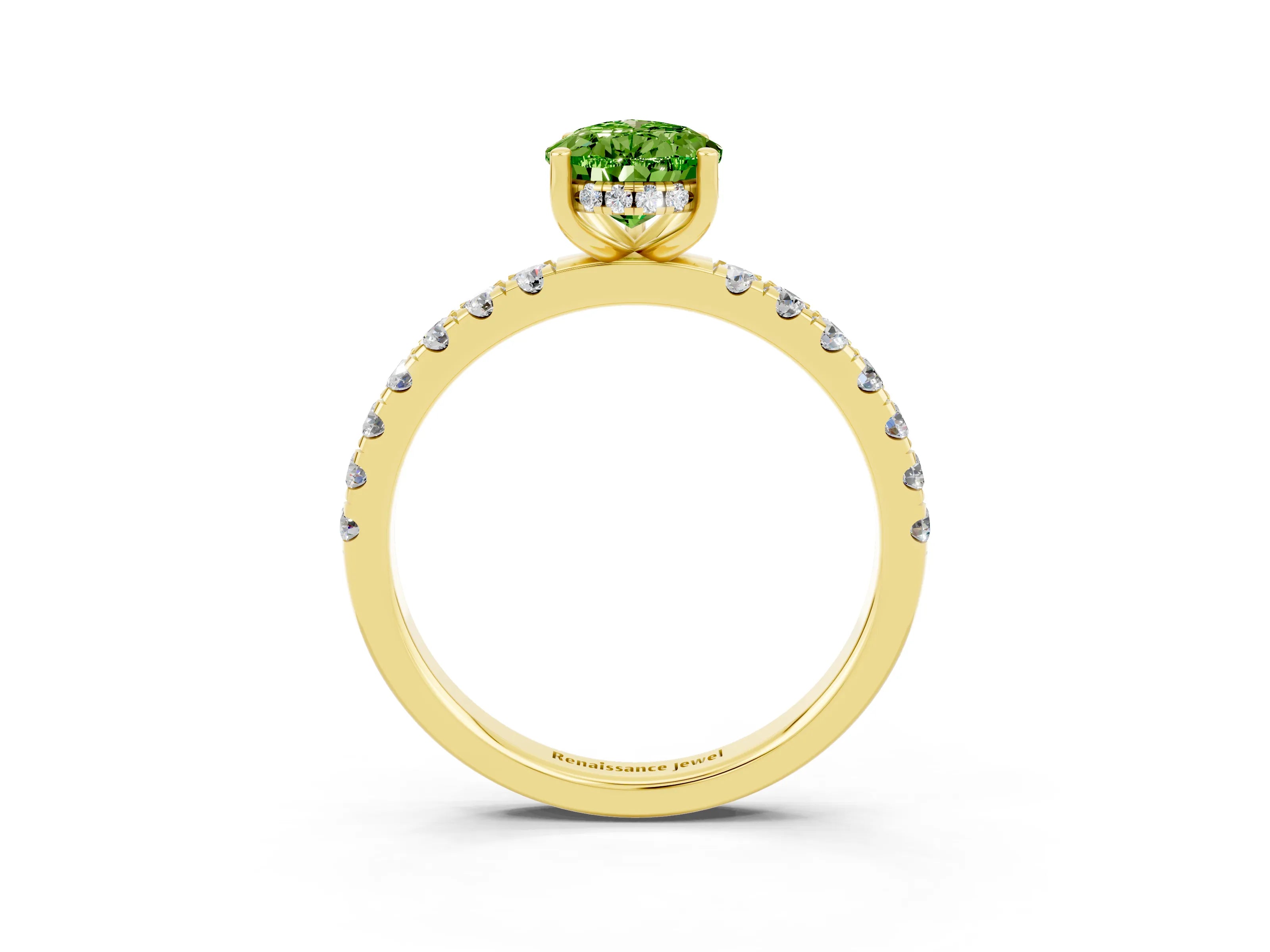 Yellow gold Pear Cut Peridot Pave Band Solitaire Ring with Four-Prong Setting_27