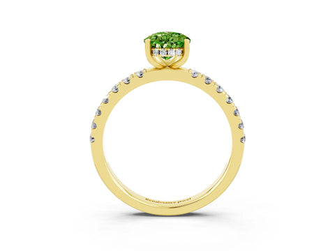 Yellow gold Pear Cut Peridot Pave Band Solitaire Ring with Four-Prong Setting_27