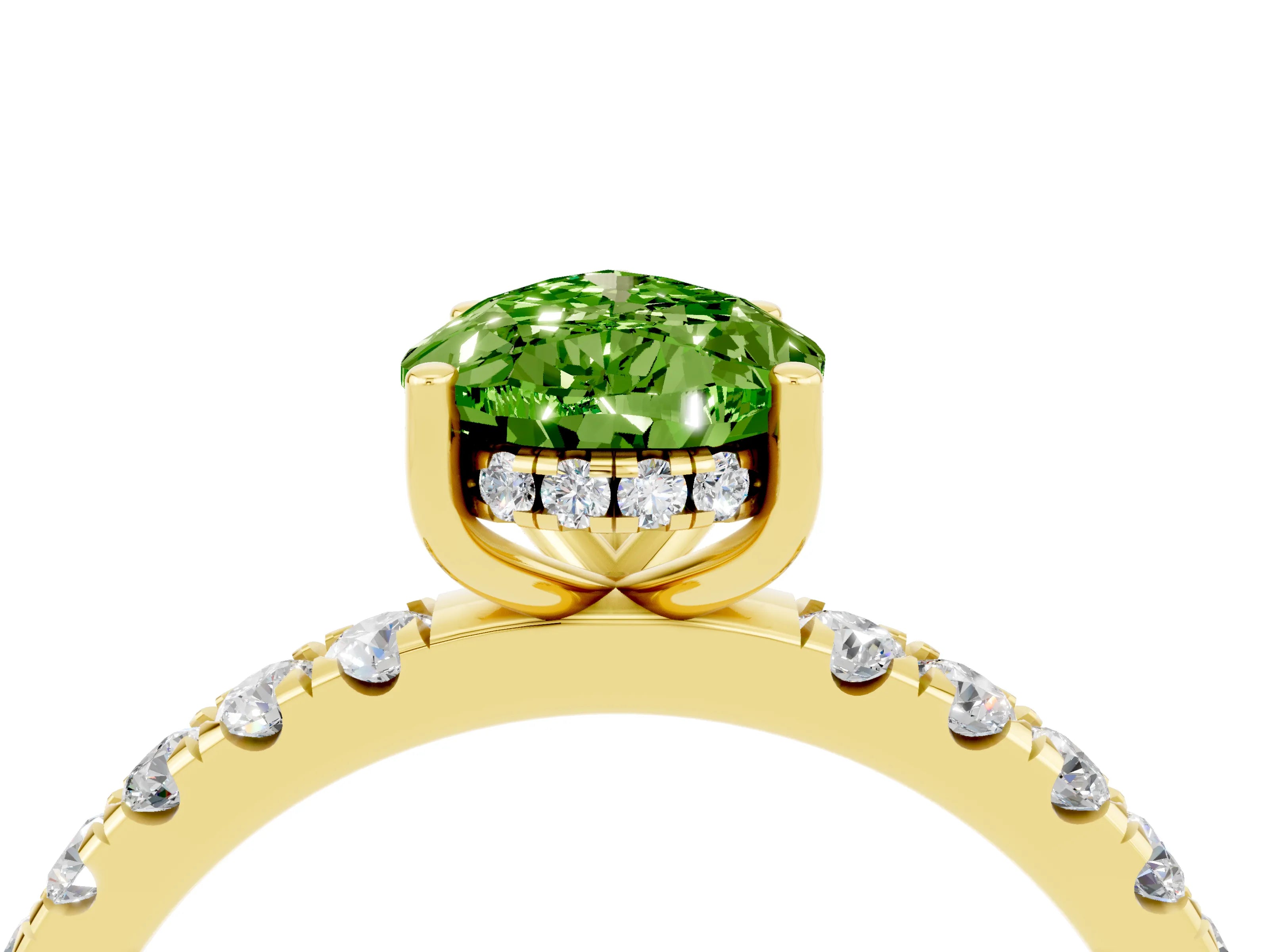 Yellow gold Pear Cut Peridot Pave Band Solitaire Ring with Four-Prong Setting_28