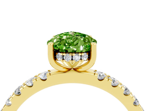 Yellow gold Pear Cut Peridot Pave Band Solitaire Ring with Four-Prong Setting_28