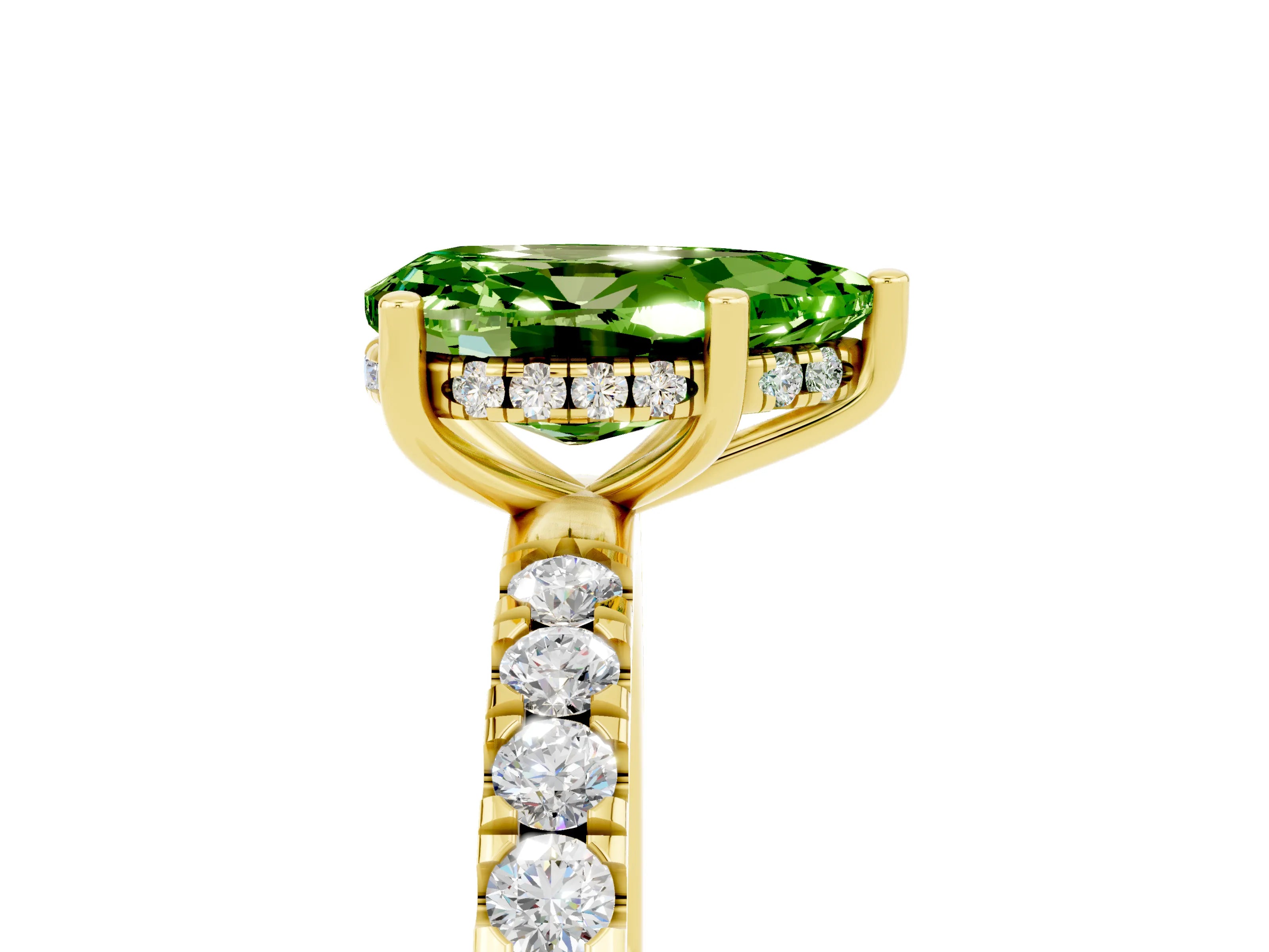 Yellow gold Pear Cut Peridot Pave Band Solitaire Ring with Four-Prong Setting_29