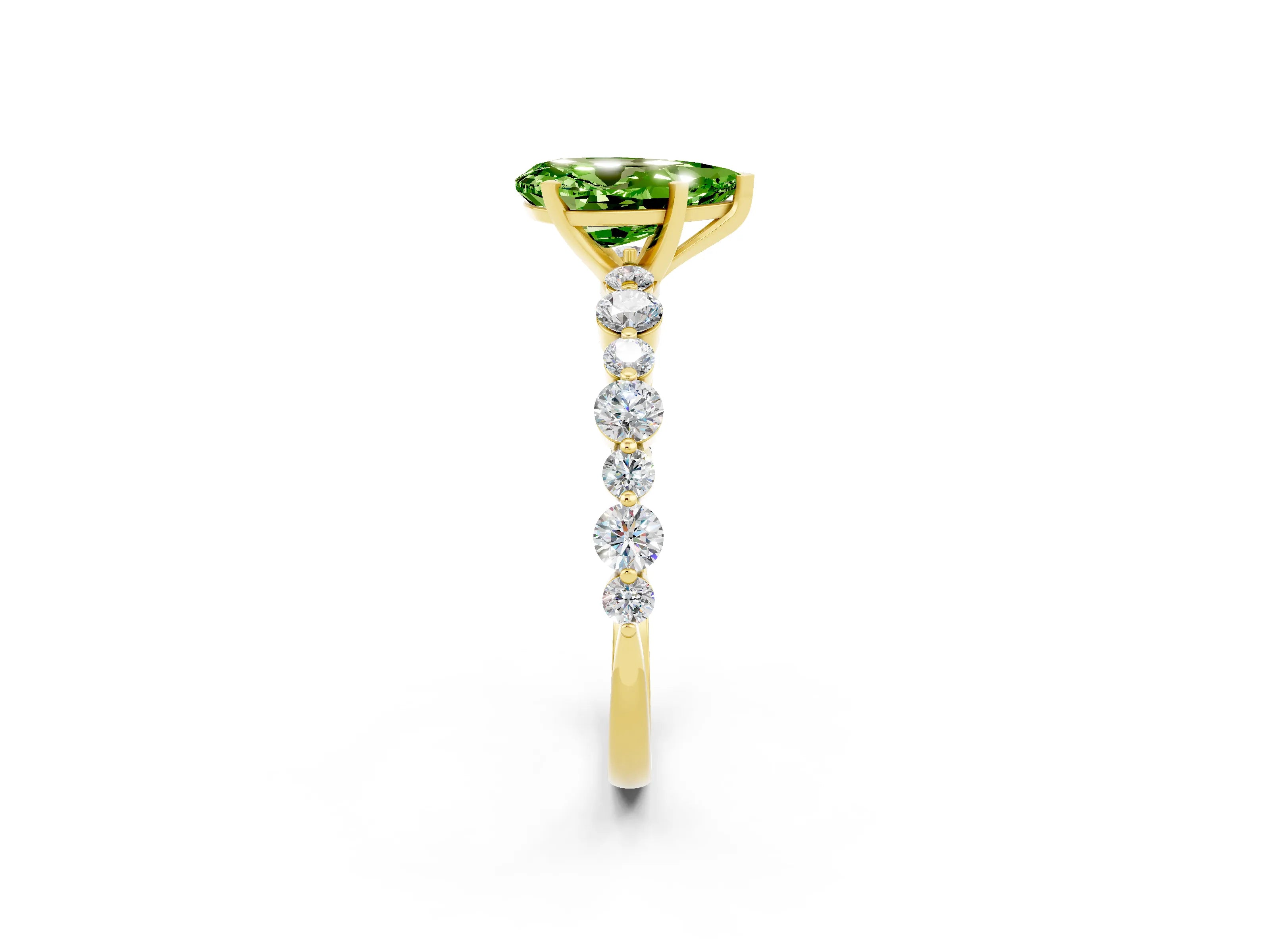 Yellow gold Pear Cut Peridot Prong Set Engagement Ring with Pavé Band_2