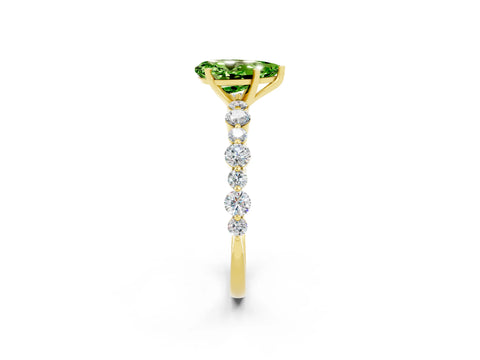 Yellow gold Pear Cut Peridot Prong Set Engagement Ring with Pavé Band_2
