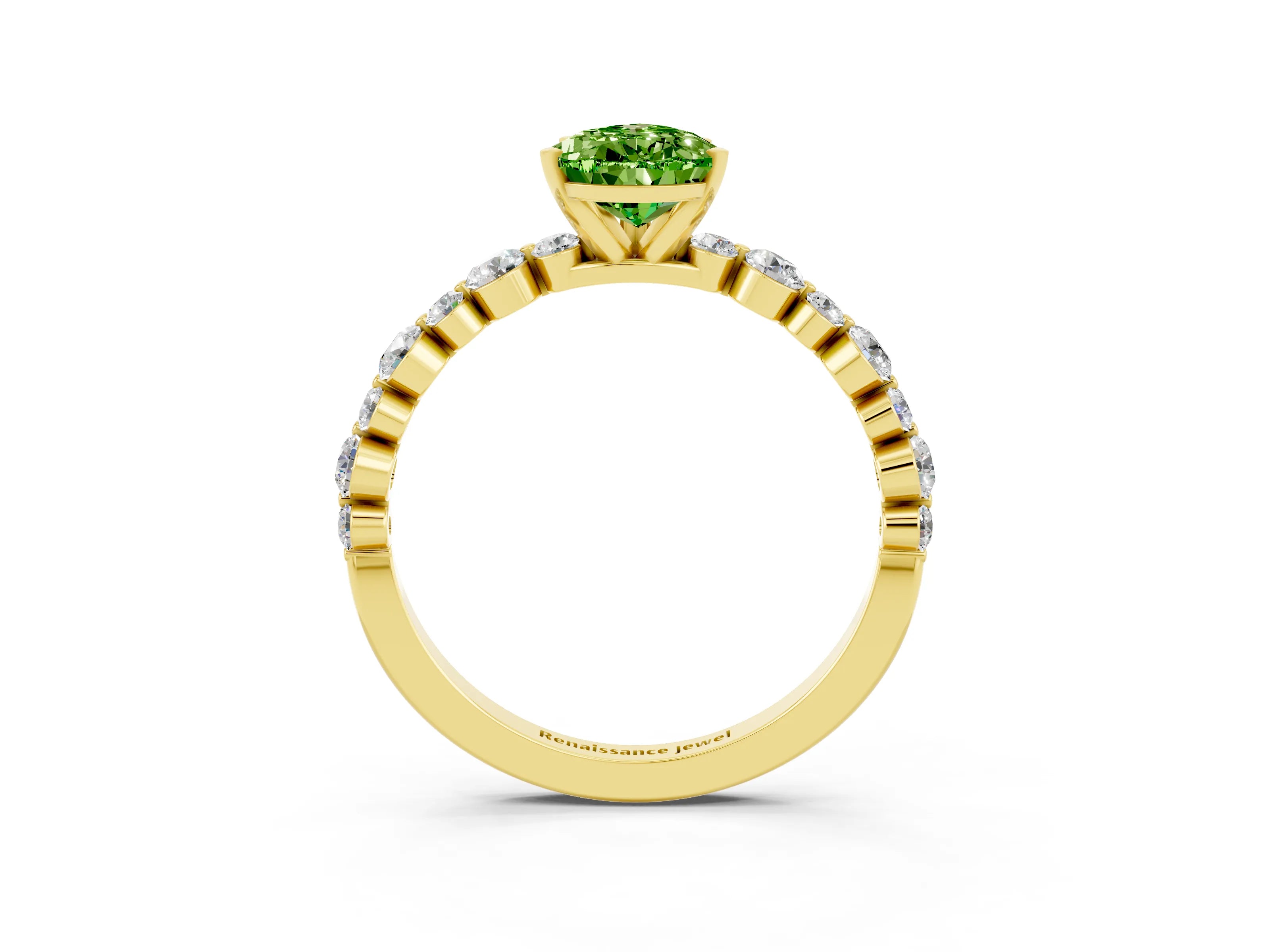 Yellow gold Pear Cut Peridot Prong Set Engagement Ring with Pavé Band_3