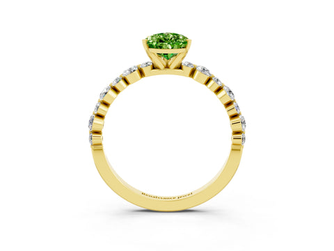 Yellow gold Pear Cut Peridot Prong Set Engagement Ring with Pavé Band_3