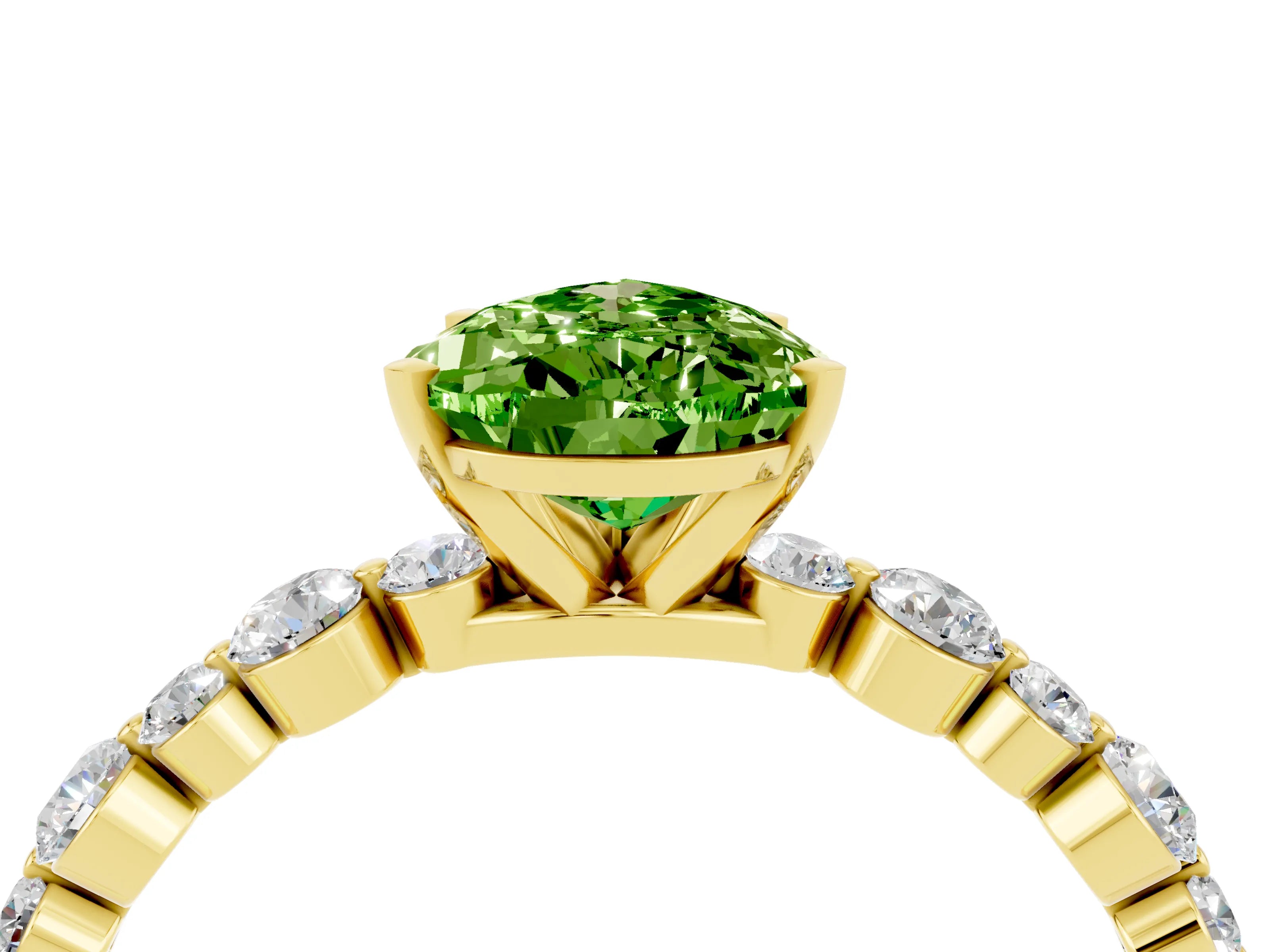 Yellow gold Pear Cut Peridot Prong Set Engagement Ring with Pavé Band_4