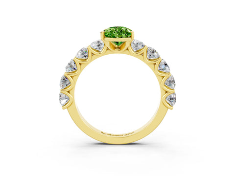 Yellow gold Pear Cut Peridot Prong Setting with Side Stones on a Pave Band_3