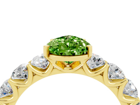 Yellow gold Pear Cut Peridot Prong Setting with Side Stones on a Pave Band_4