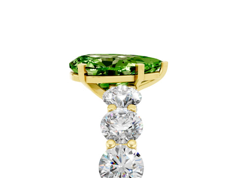 Yellow gold Pear Cut Peridot Prong Setting with Side Stones on a Pave Band_5