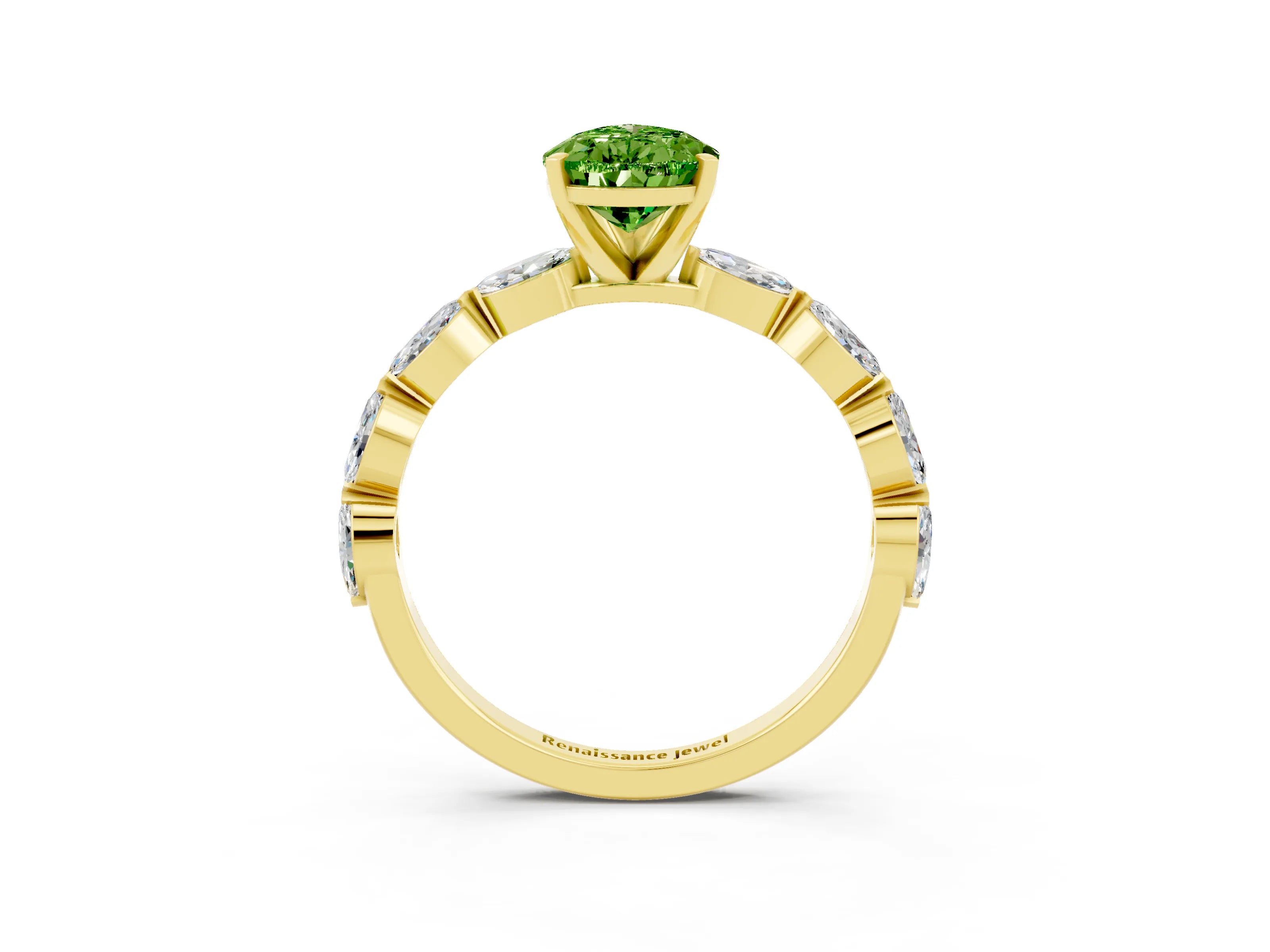 Yellow gold Pear Cut Peridot Ring with Marquise Side Stones and Prong Setting_3