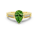 Yellow gold Pear Cut Peridot Ring with Milgrain Pavé Band and Four-Prong Setting_12