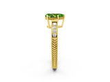 Yellow gold Pear Cut Peridot Ring with Milgrain Pavé Band and Four-Prong Setting_14