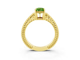 Yellow gold Pear Cut Peridot Ring with Milgrain Pavé Band and Four-Prong Setting_15
