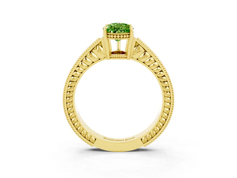 Yellow gold Pear Cut Peridot Ring with Milgrain Pavé Band and Four-Prong Setting_15