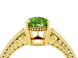 Yellow gold Pear Cut Peridot Ring with Milgrain Pavé Band and Four-Prong Setting_16