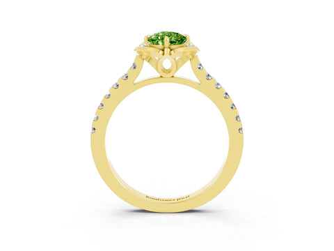 Yellow gold Pear Cut Peridot Ring with Pavé Band and Floral Prong Setting_3