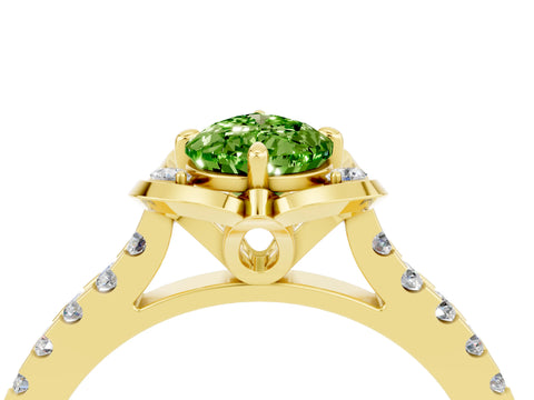 Yellow gold Pear Cut Peridot Ring with Pavé Band and Floral Prong Setting_4