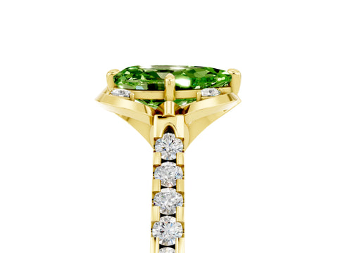 Yellow gold Pear Cut Peridot Ring with Pavé Band and Floral Prong Setting_5