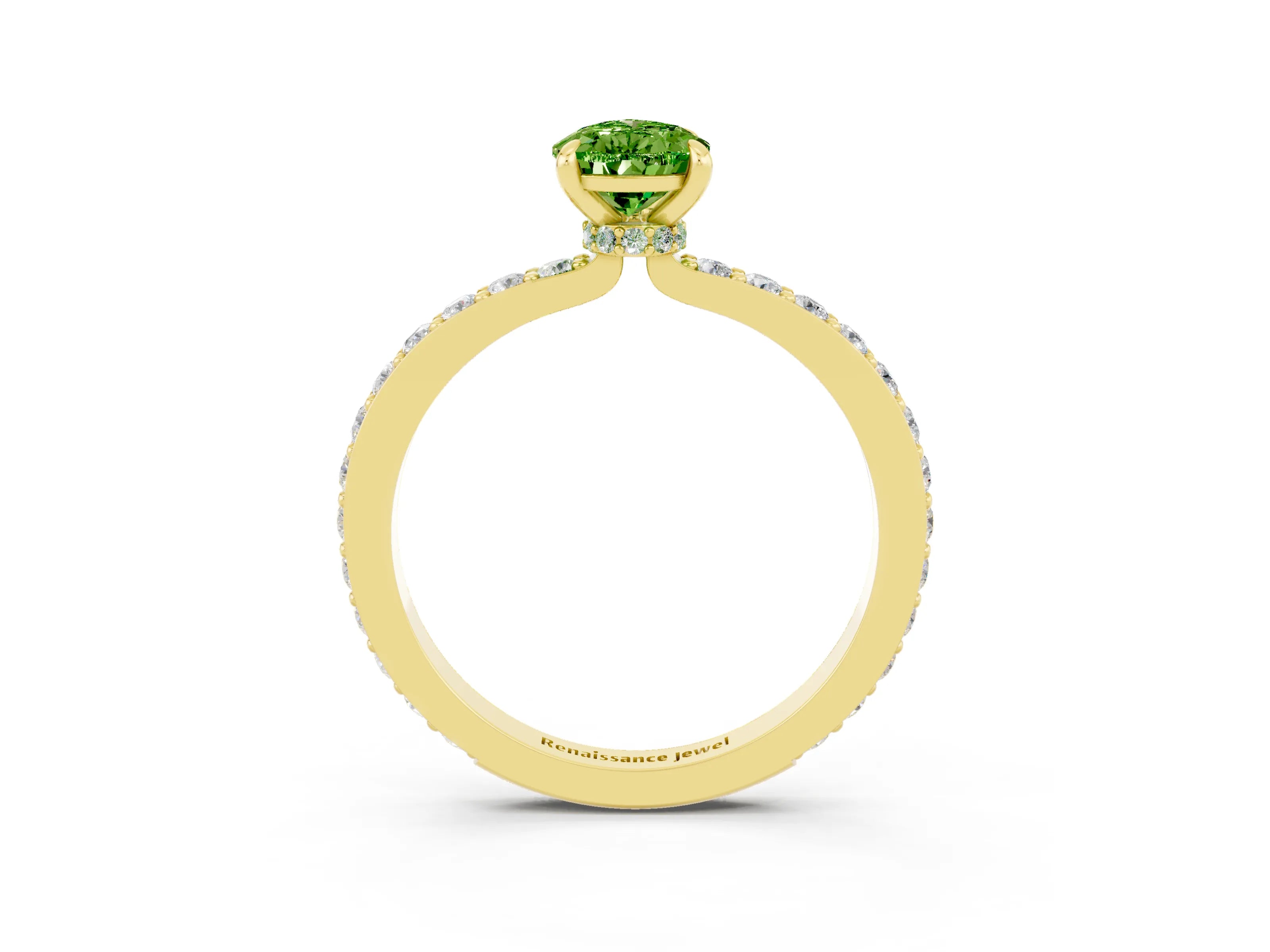 Yellow gold Pear Cut Peridot Ring with Pavé Band and Four-Prong Setting_3