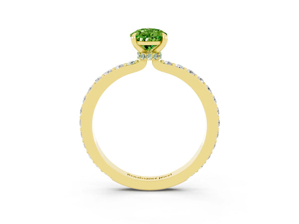 Yellow gold Pear Cut Peridot Pavé Engagement Ring with Round  Accents and Prong Setting