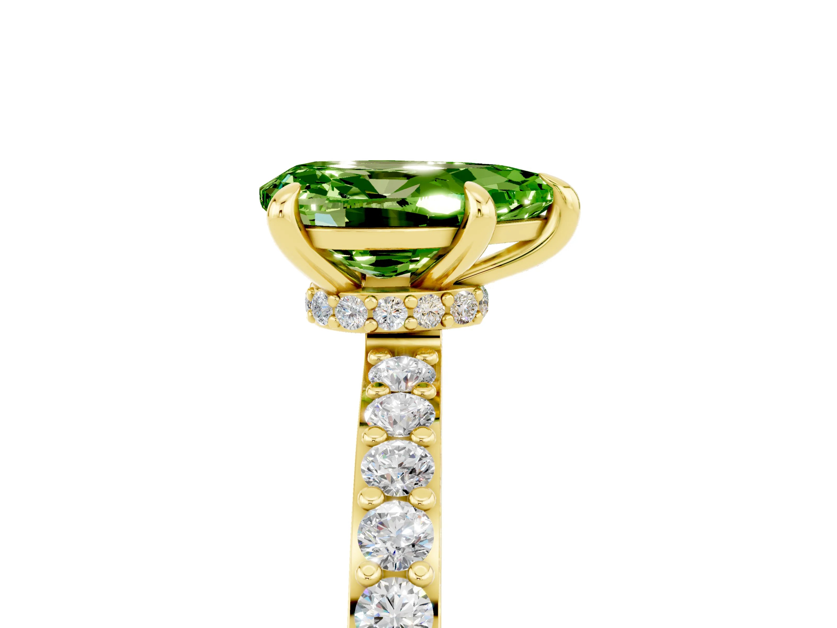 Yellow gold Pear Cut Peridot Ring with Pavé Band and Four-Prong Setting_5