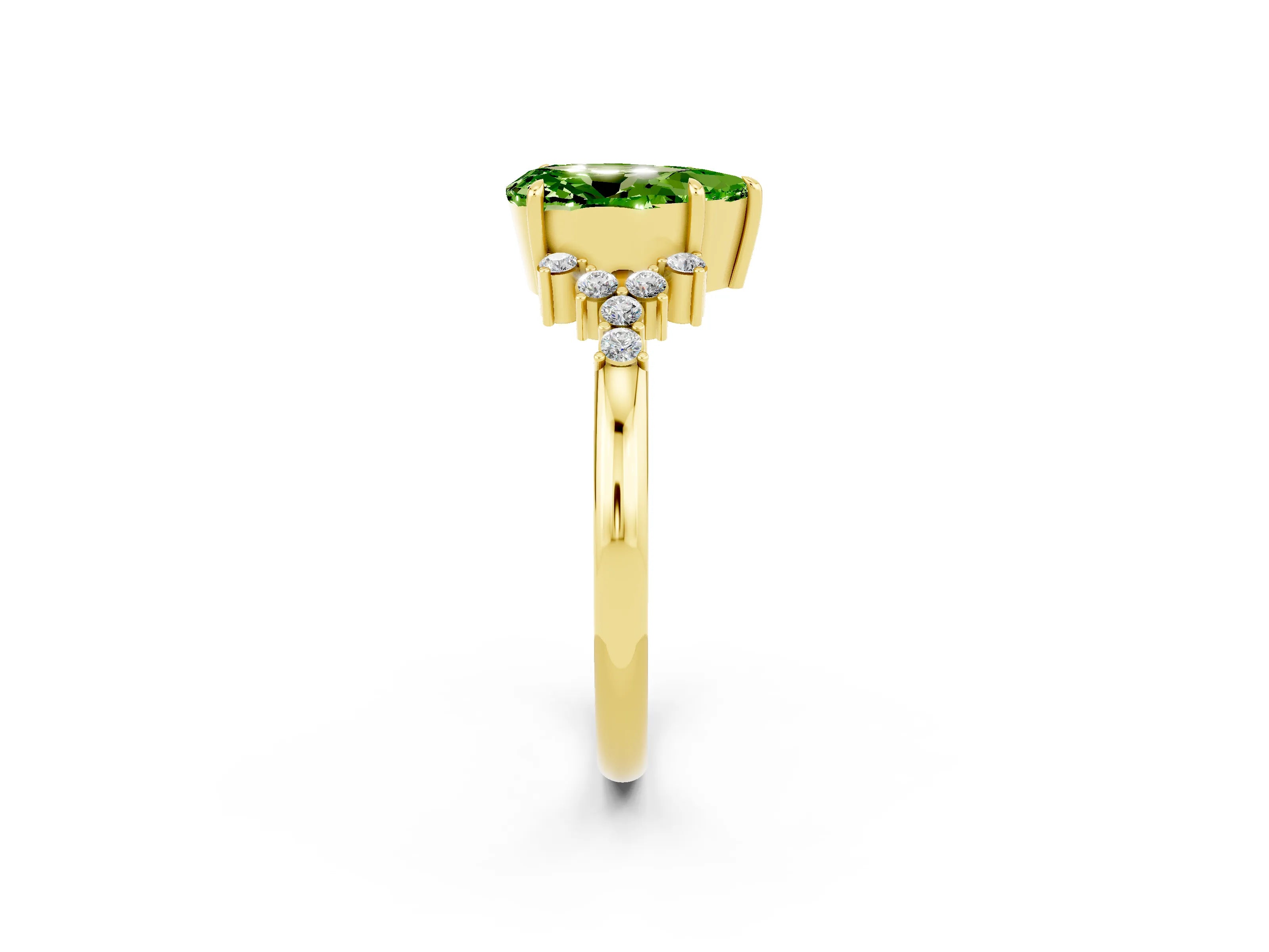 Yellow gold Pear Cut Peridot Ring with Side Stones and Four-Prong Setting_38