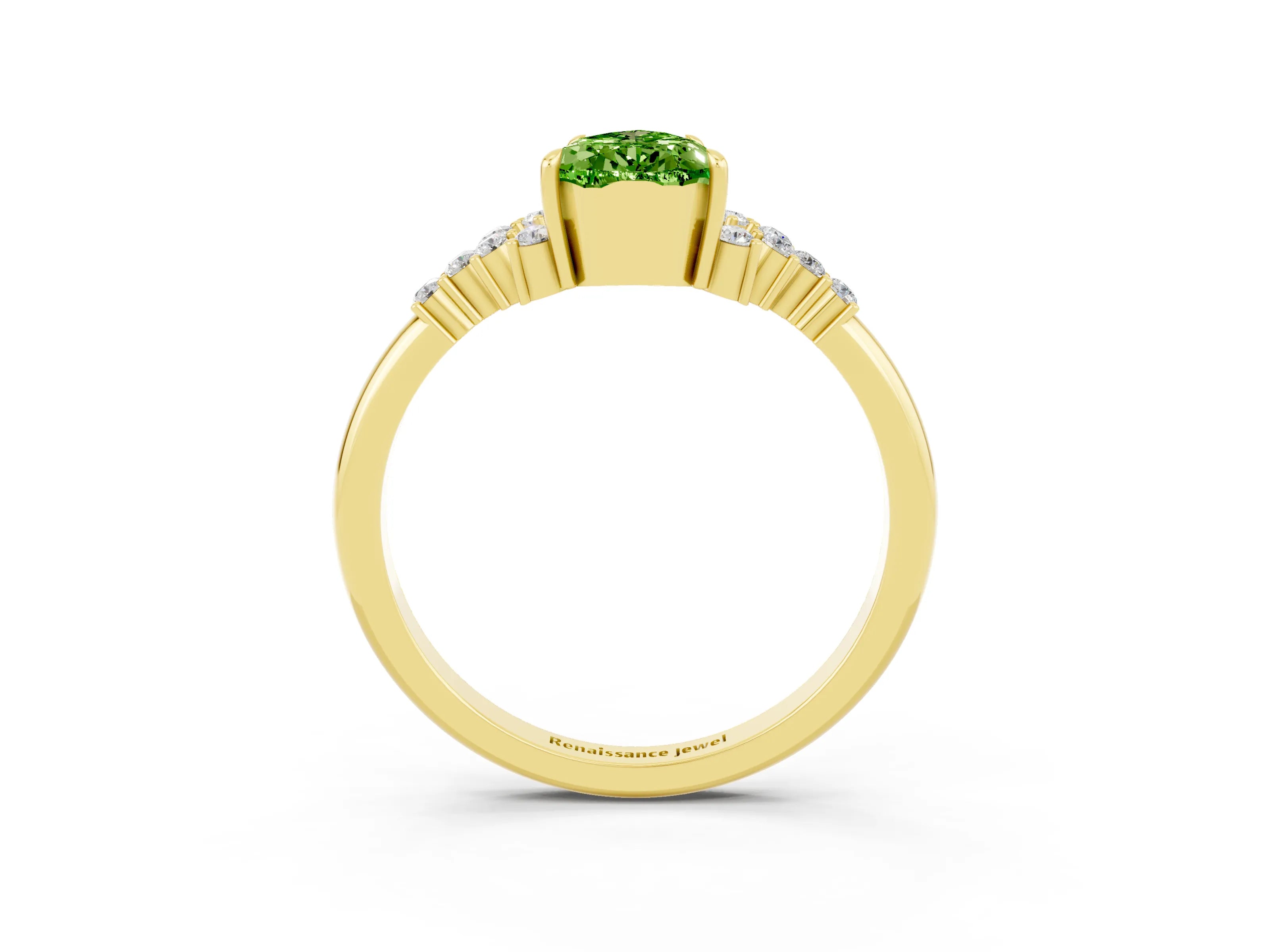 Yellow gold Pear Cut Peridot Ring with Side Stones and Four-Prong Setting_39
