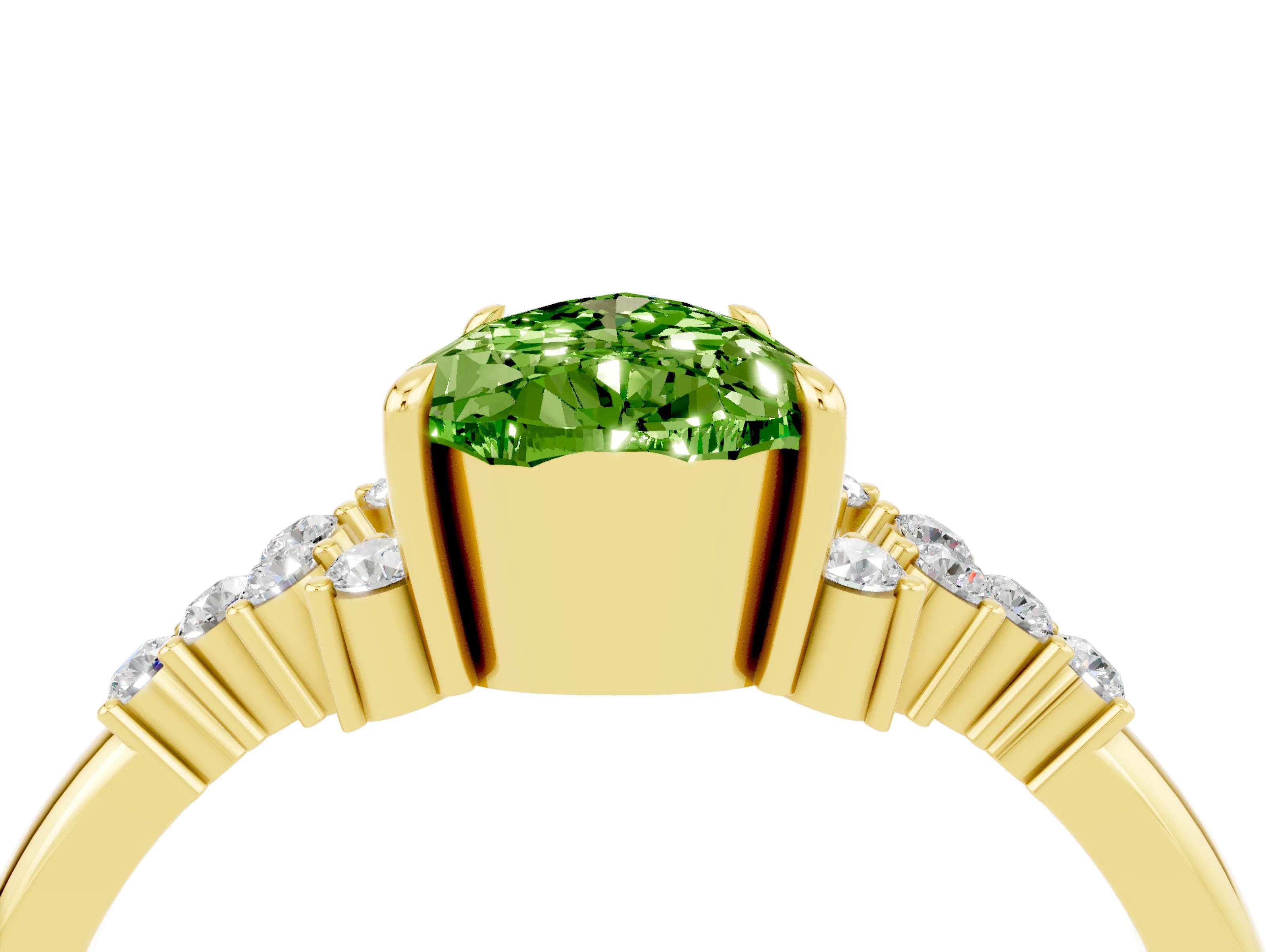 Yellow gold Pear Cut Peridot Ring with Side Stones and Four-Prong Setting_40