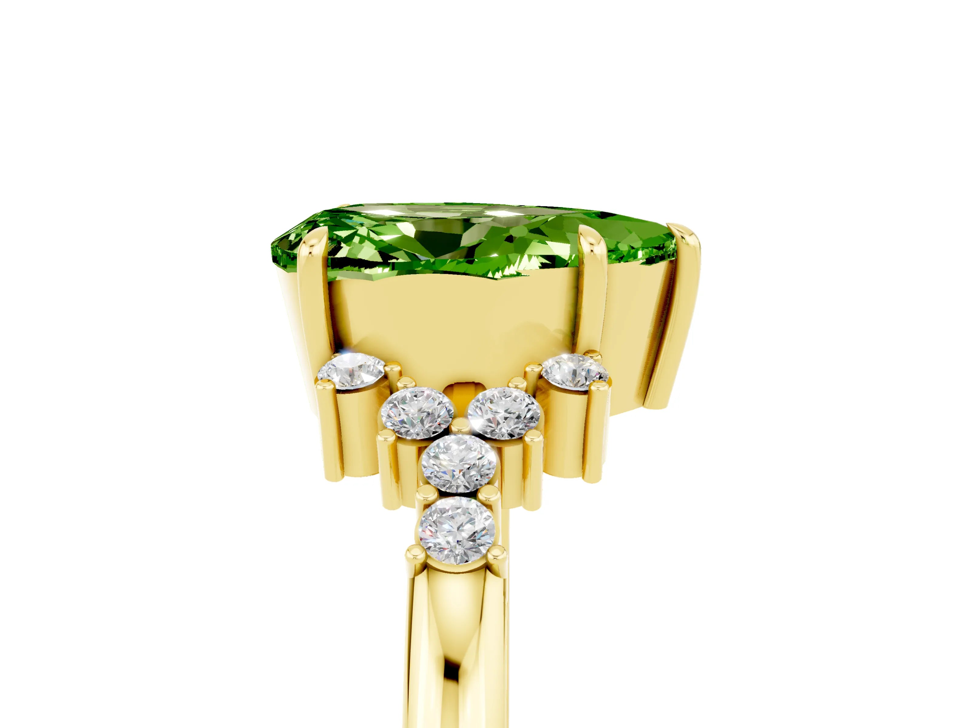 Yellow gold Pear Cut Peridot Ring with Side Stones and Four-Prong Setting_41