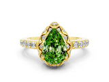 Yellow gold Pear Cut Peridot Scalloped Halo Engagement Ring with Round Shared Prong Band_24
