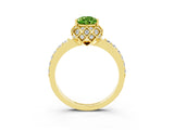 Yellow gold Pear Cut Peridot Scalloped Halo Engagement Ring with Round Shared Prong Band_27