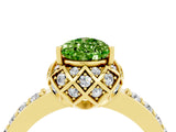 Yellow gold Pear Cut Peridot Scalloped Halo Engagement Ring with Round Shared Prong Band_28
