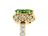 Yellow gold Pear Cut Peridot Scalloped Halo Engagement Ring with Round Shared Prong Band_29