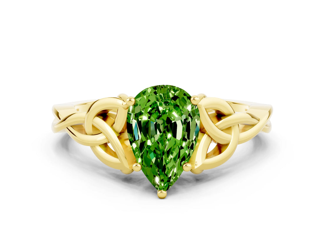 Yellow gold Pear Cut Peridot Solitaire Celtic Knot Ring with Four-Prong Setting_12