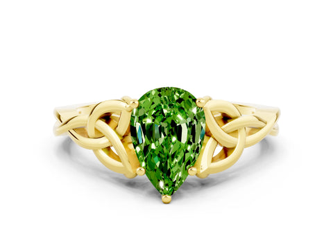 Yellow gold Pear Cut Peridot Solitaire Celtic Knot Ring with Four-Prong Setting_12