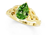 Yellow gold Pear Cut Peridot Solitaire Celtic Knot Ring with Four-Prong Setting_13