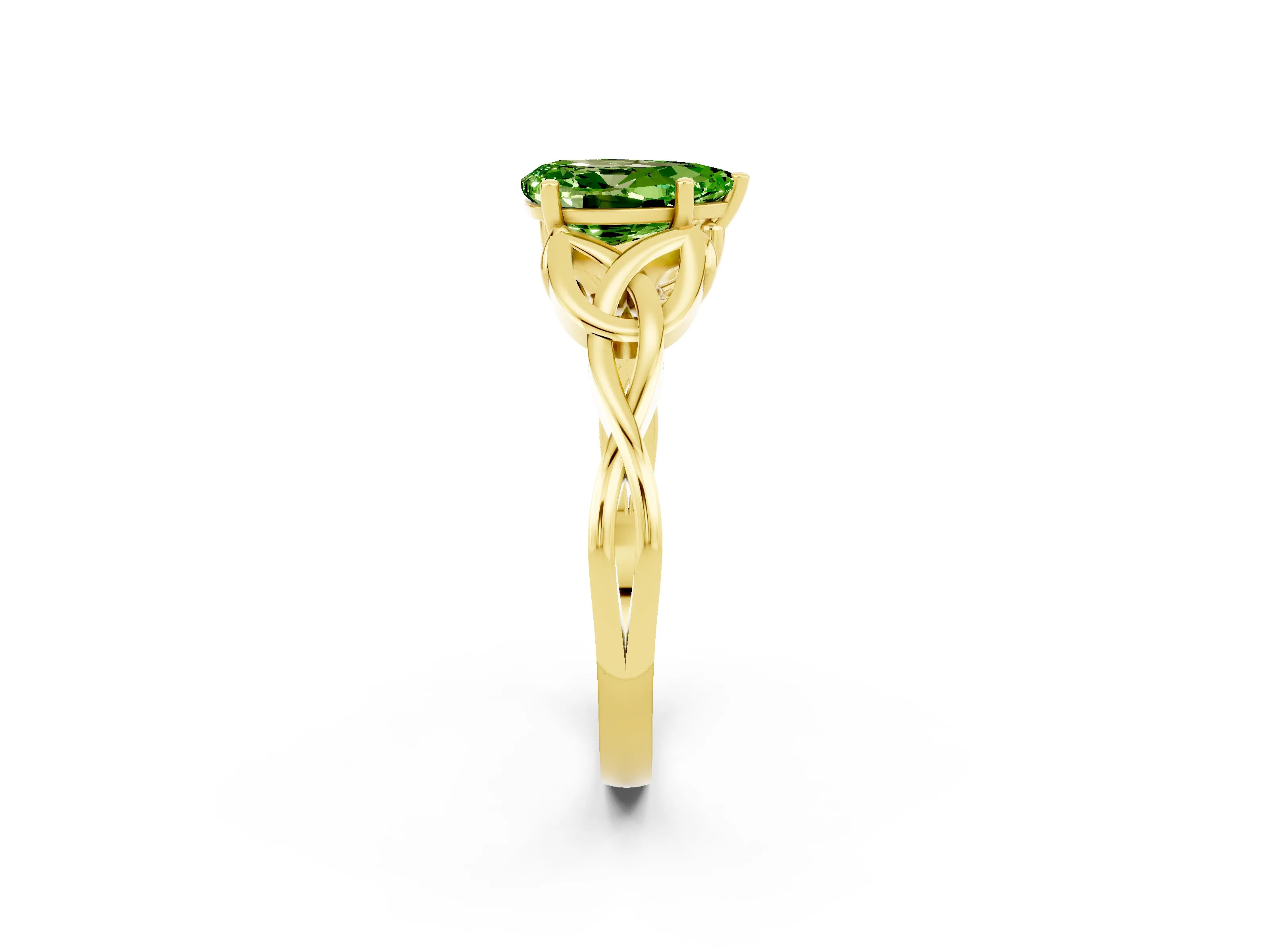 Yellow gold Pear Cut Peridot Solitaire Celtic Knot Ring with Four-Prong Setting_14