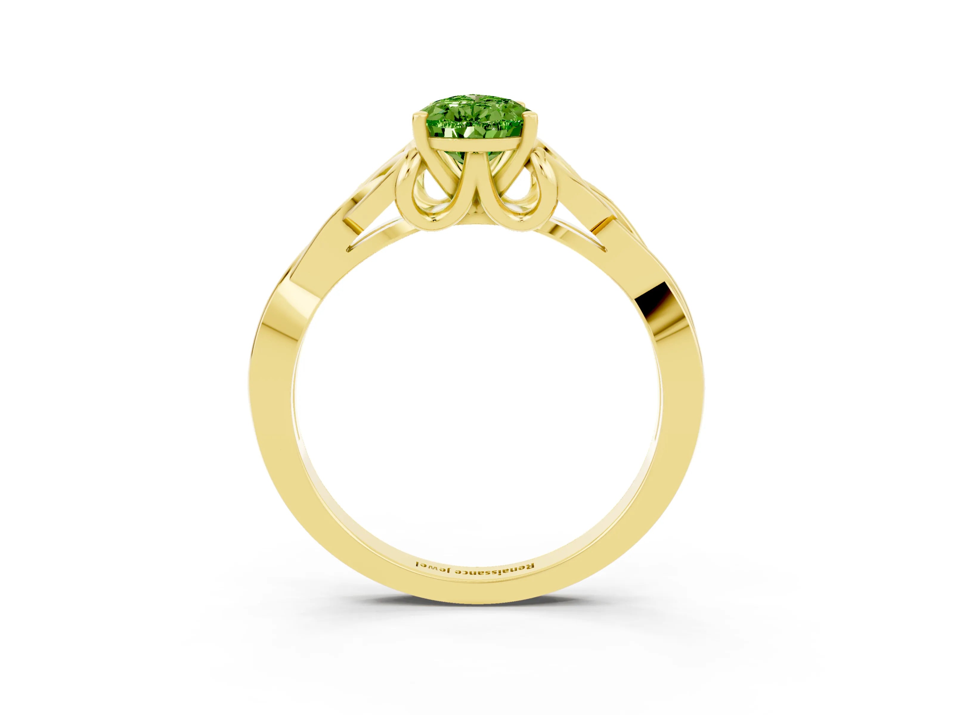 Yellow gold Pear Cut Peridot Solitaire Celtic Knot Ring with Four-Prong Setting_15