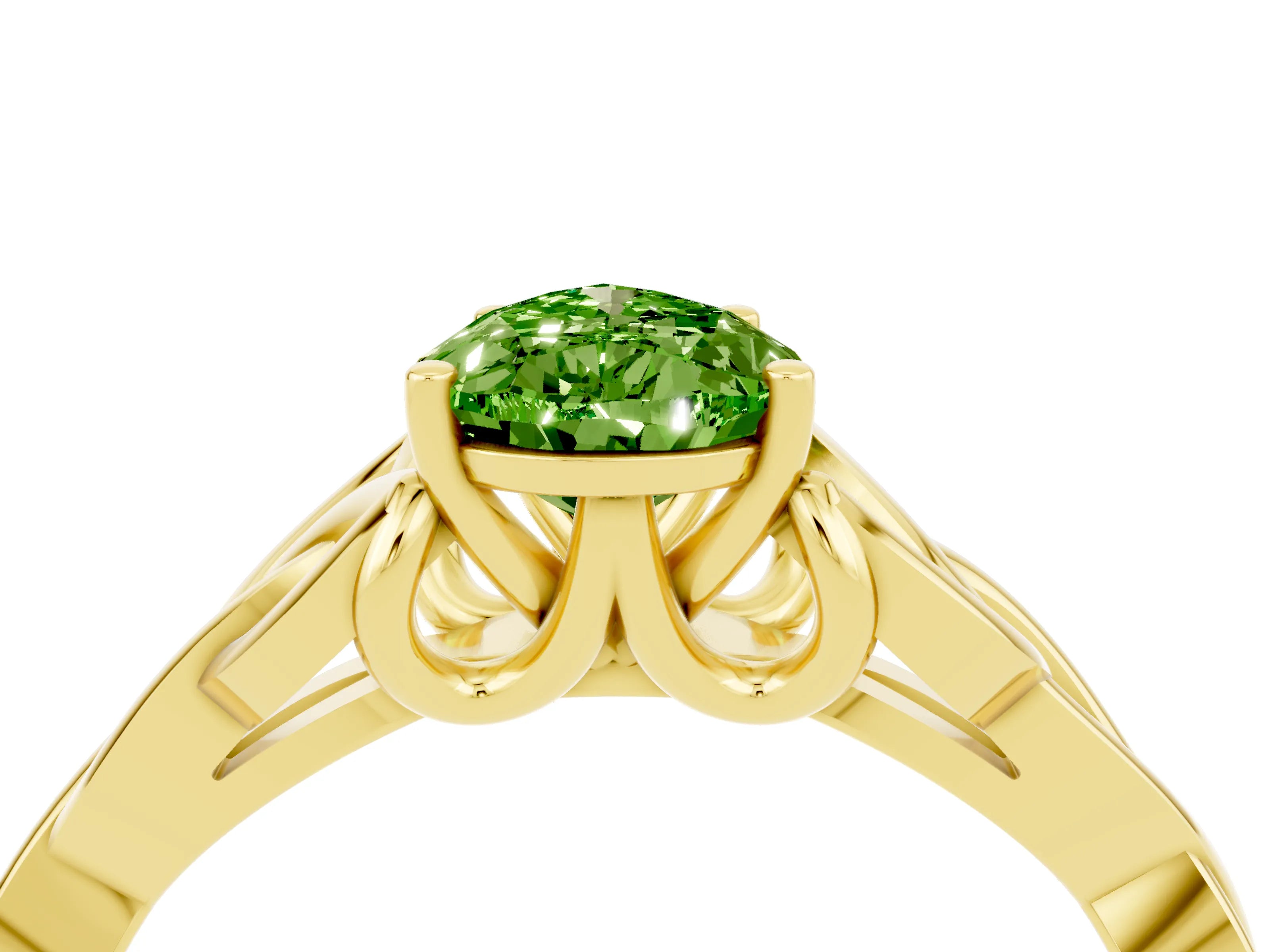 Yellow gold Pear Cut Peridot Solitaire Celtic Knot Ring with Four-Prong Setting_16