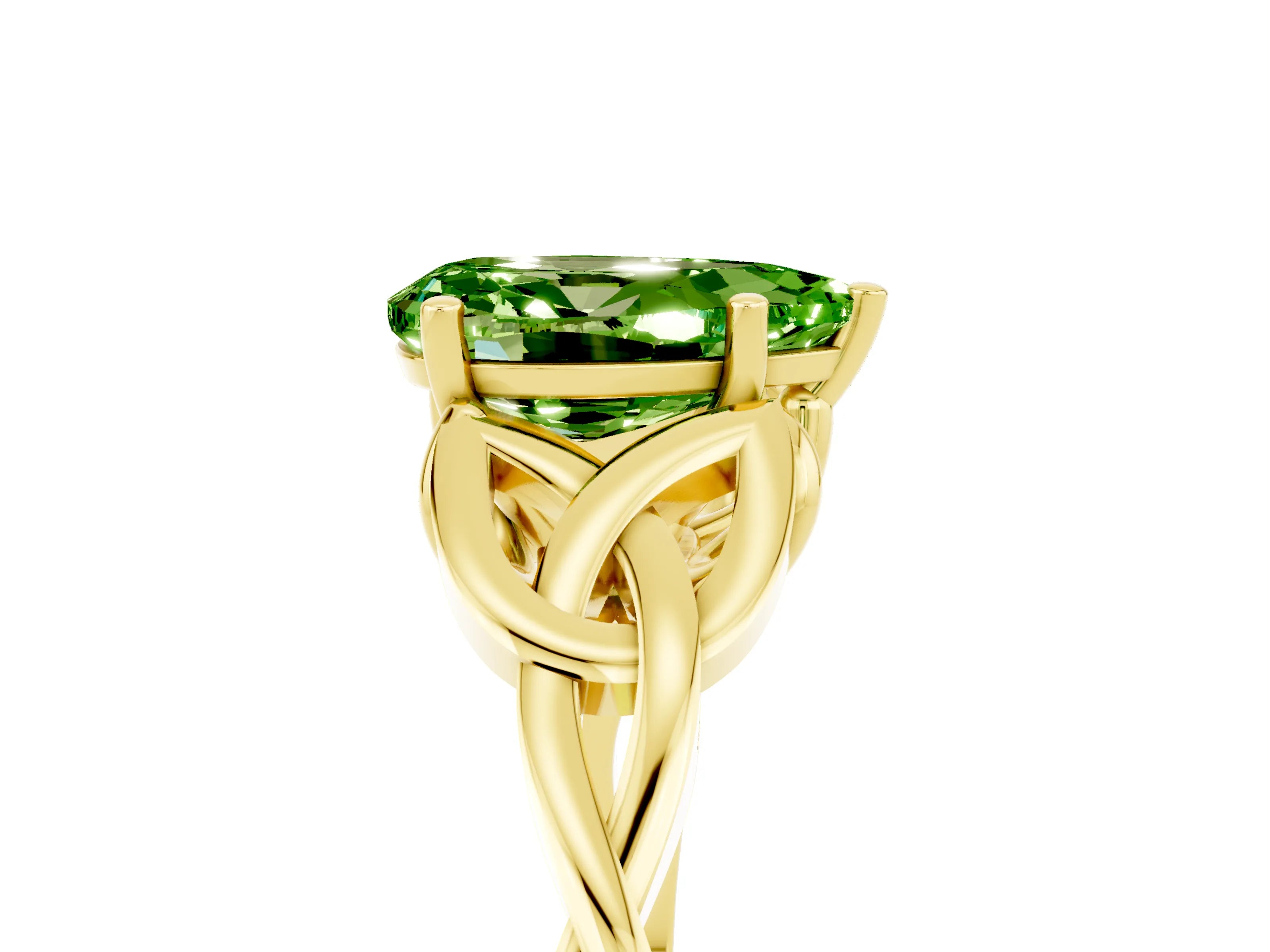 Yellow gold Pear Cut Peridot Solitaire Celtic Knot Ring with Four-Prong Setting_17