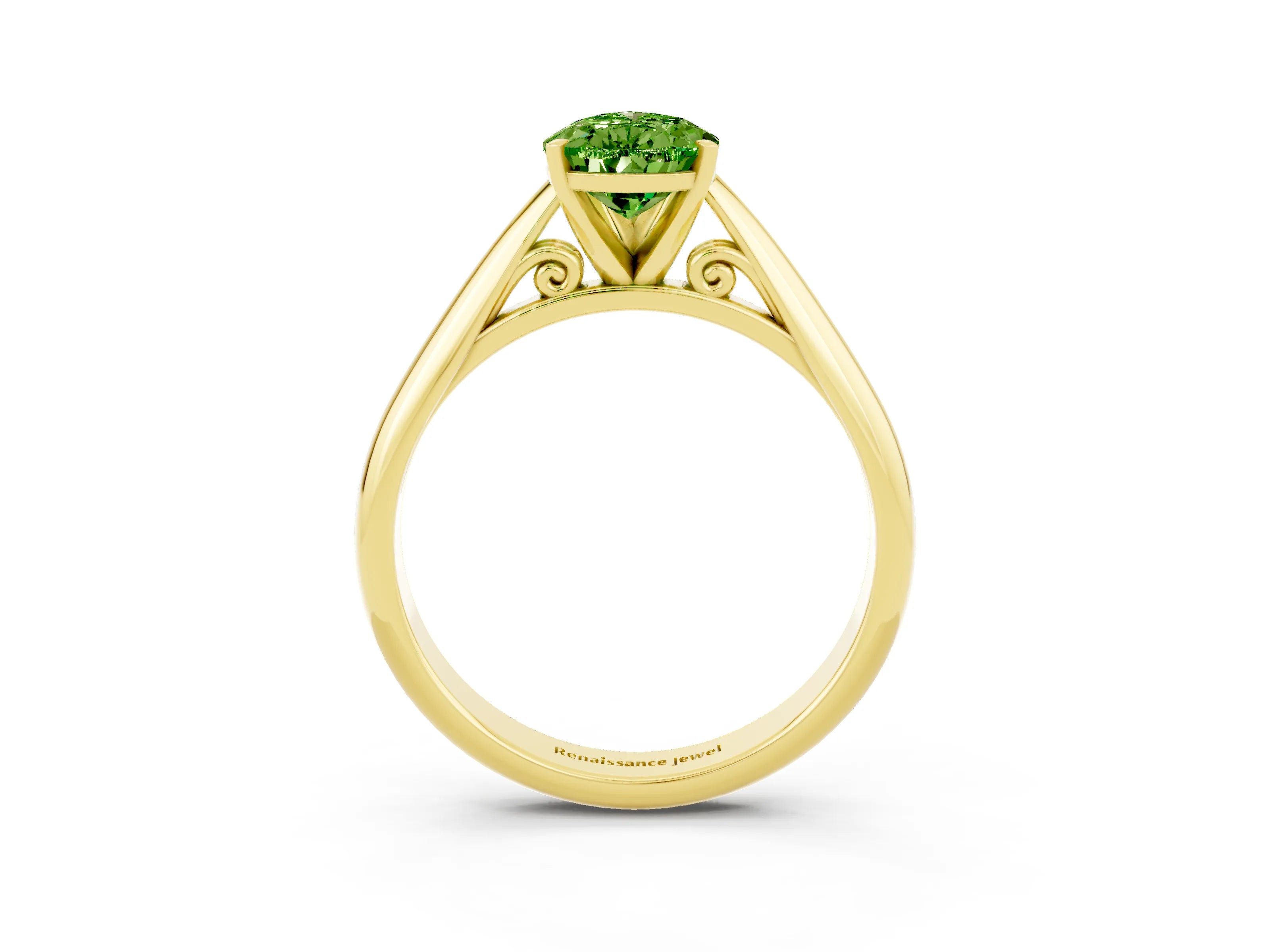 Yellow gold Pear Cut Peridot Solitaire Engagement Ring with Cathedral Setting and Four-Prong Mount_15