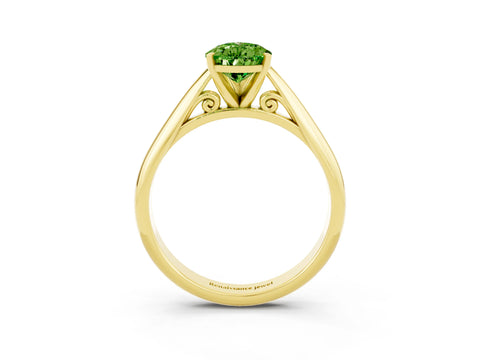 Yellow gold Pear Cut Peridot Solitaire Engagement Ring with Cathedral Setting and Four-Prong Mount_15