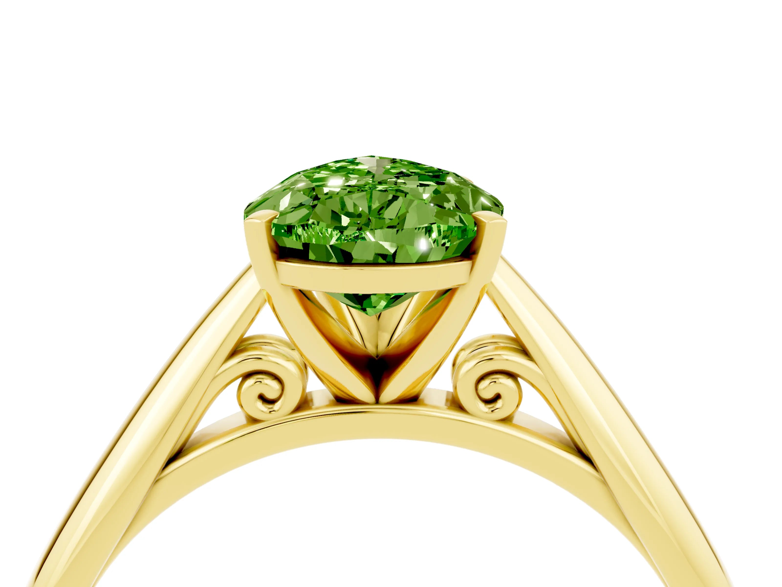 Yellow gold Pear Cut Peridot Solitaire Engagement Ring with Cathedral Setting and Four-Prong Mount_16