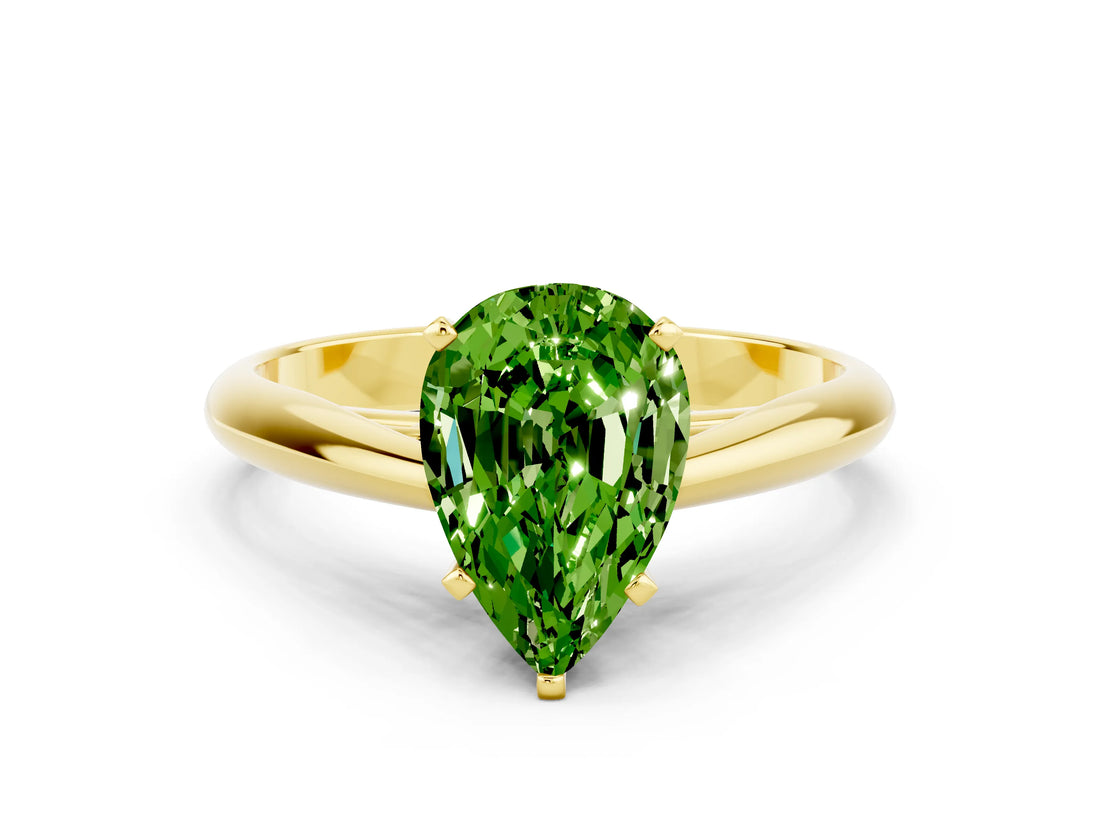 Yellow gold Pear Cut Peridot Solitaire Engagement Ring with Cathedral Setting and Four-Prong Mount_78